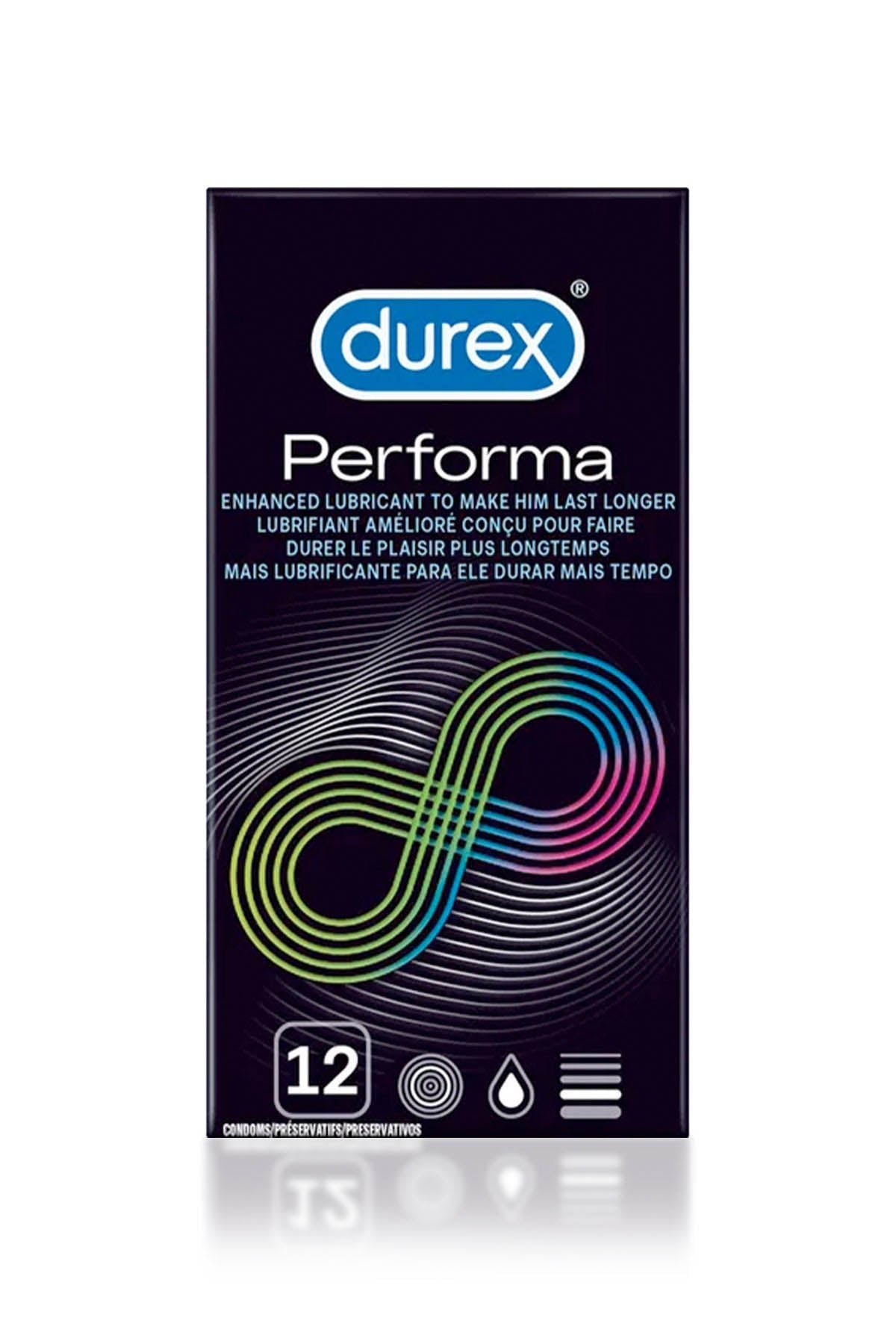 Durex Performa condoms 12 pack delay lubricant to help prevent premature ejaculation