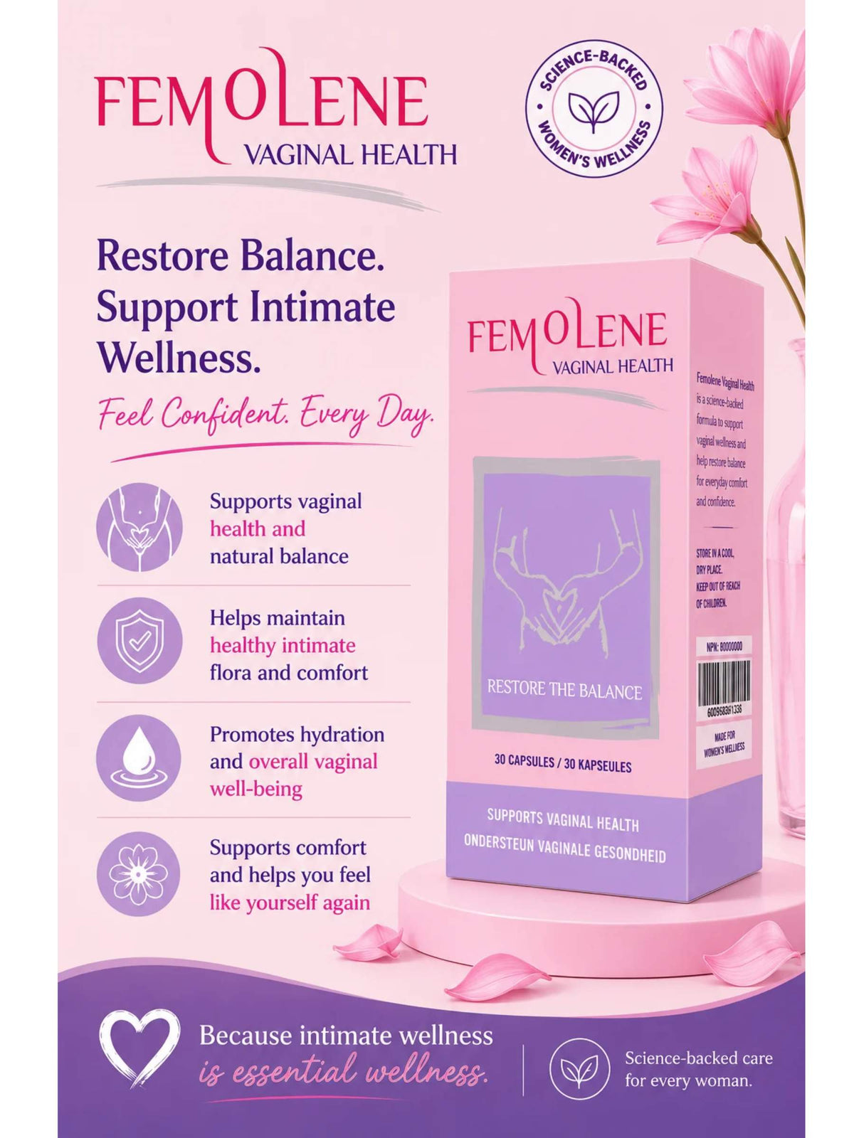 Femolene Vaginal Health - Daily Probiotic Supplement - 30 Capsules