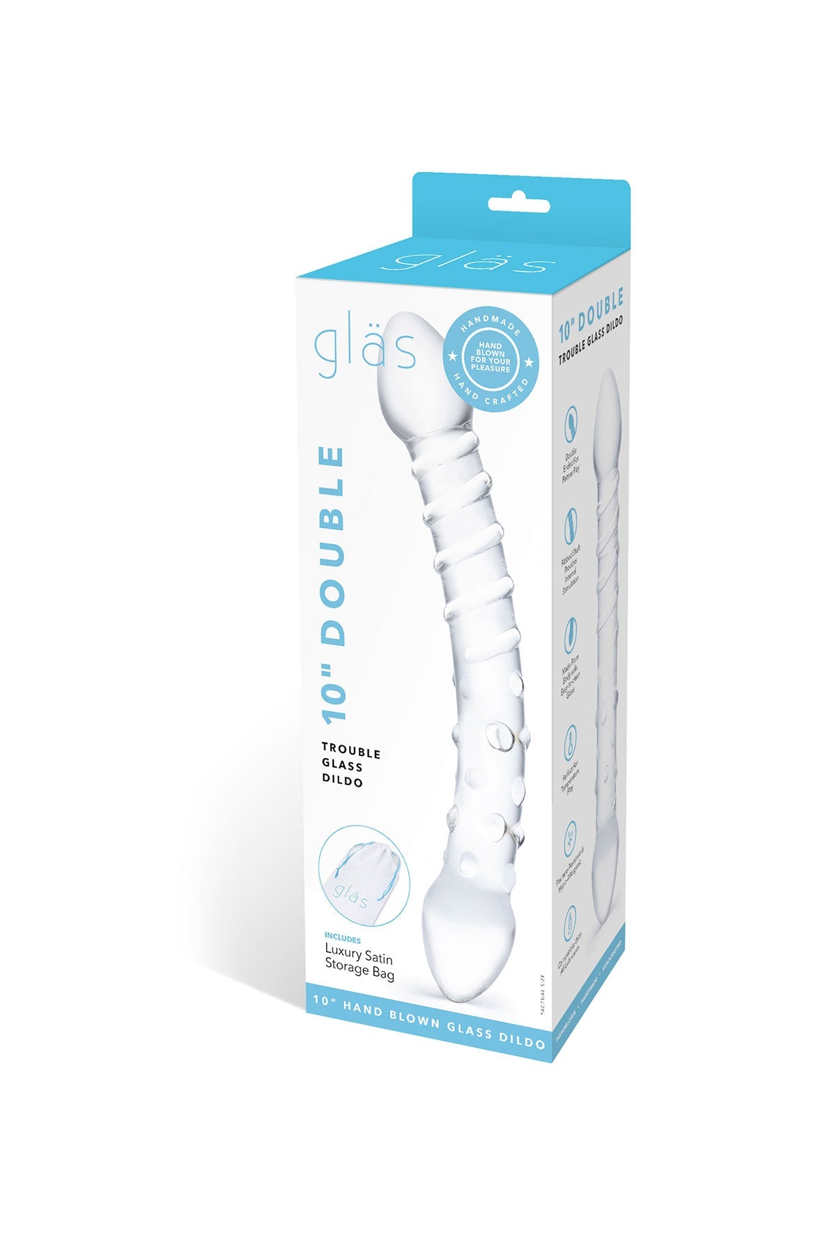 Double Trouble Glass Dildo Packaging | Matilda's Lifestyle