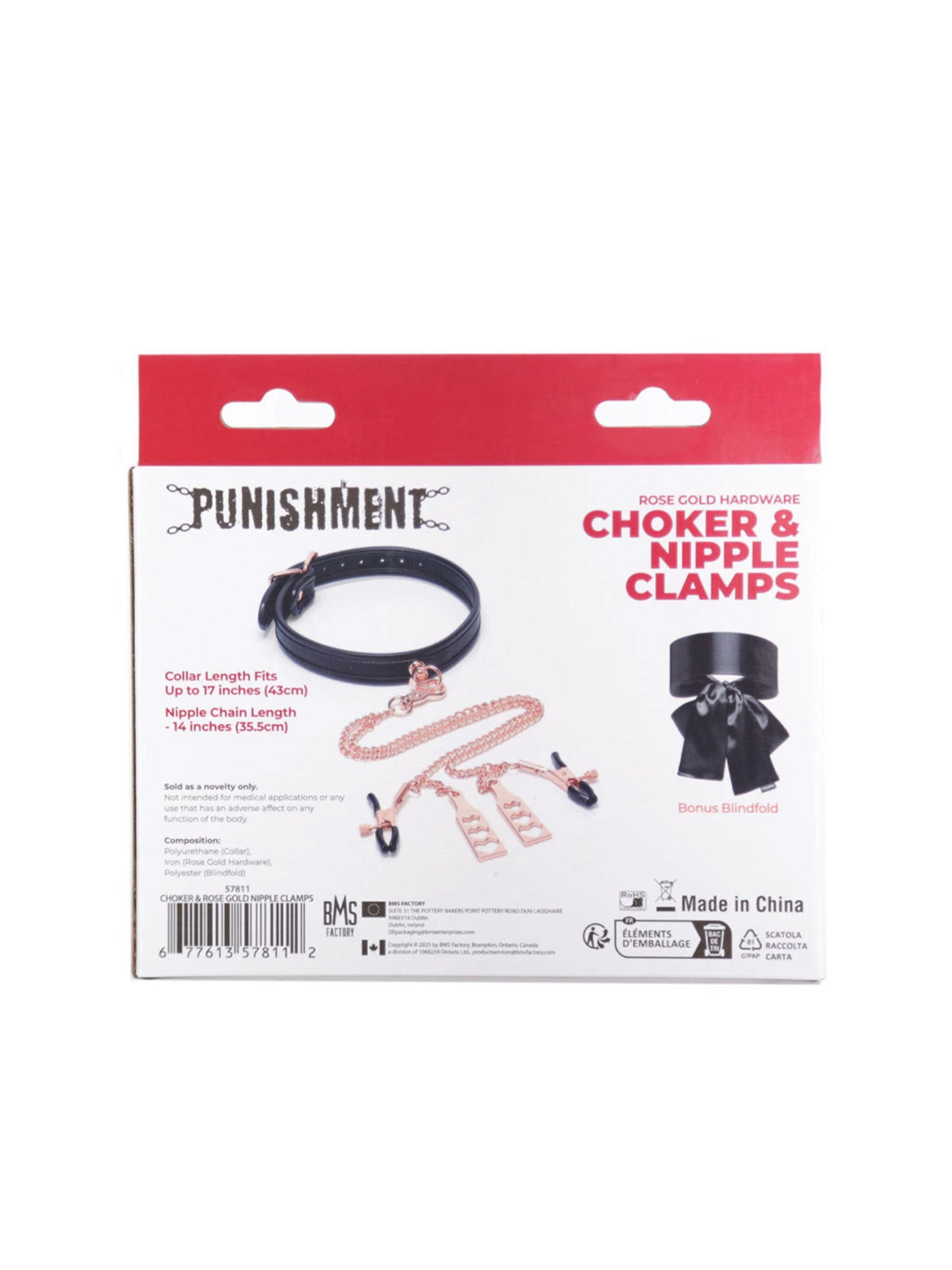 Punishment Choker & Nipple Clamps - Rose Gold