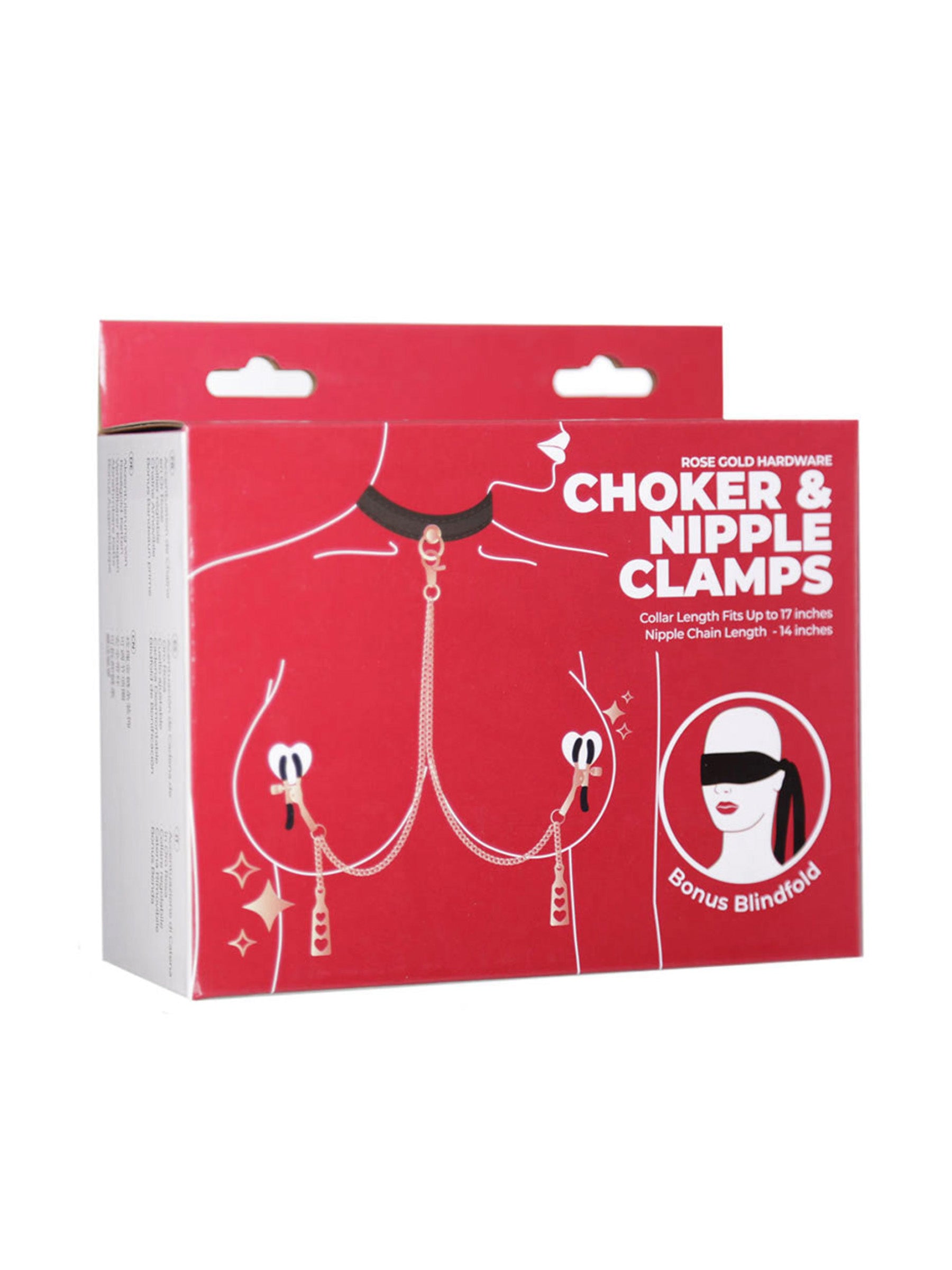 Punishment Choker & Nipple Clamps - Rose Gold