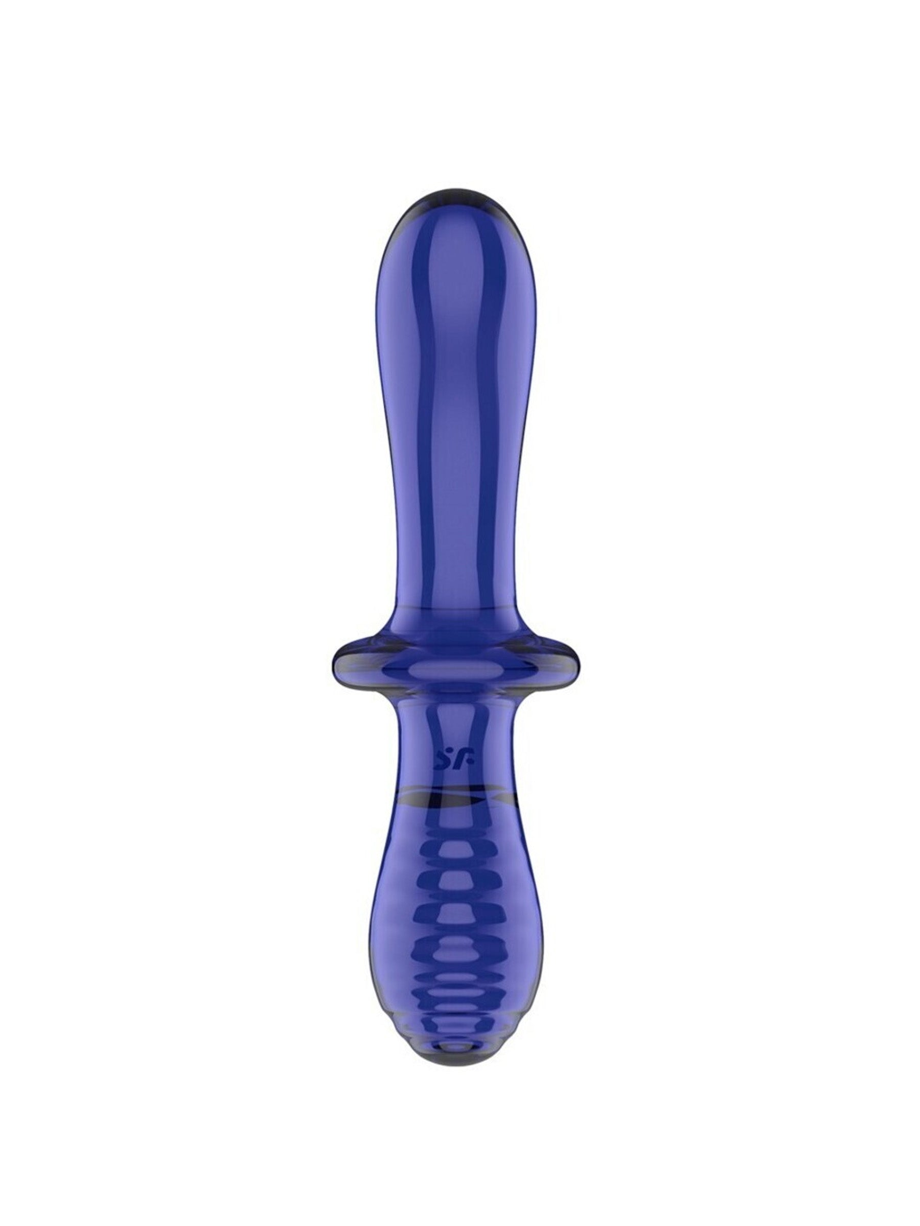 satisfyer double ended crystal glass dildo light blue