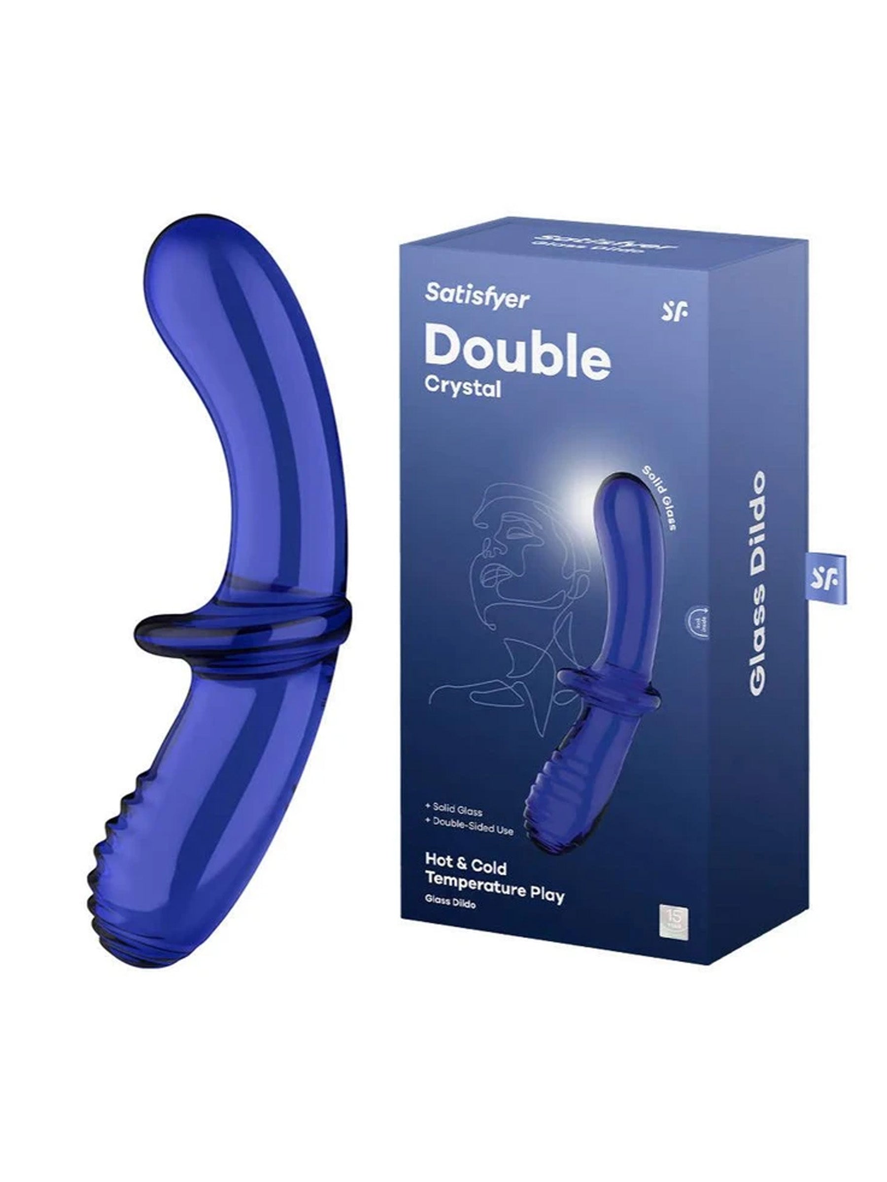 satisfyer double ended crystal glass dildo light blue