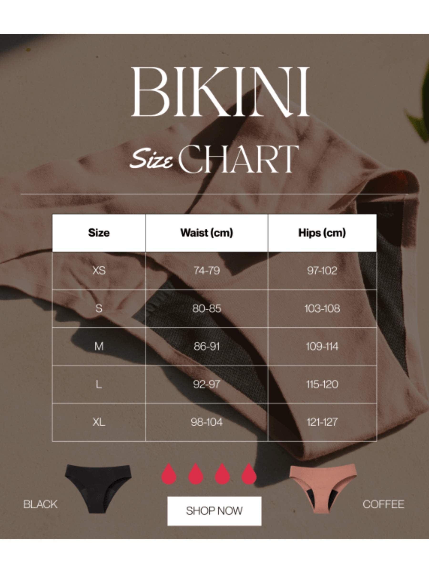 Sheba Period Underwear - Seamless Bikini Size Chart