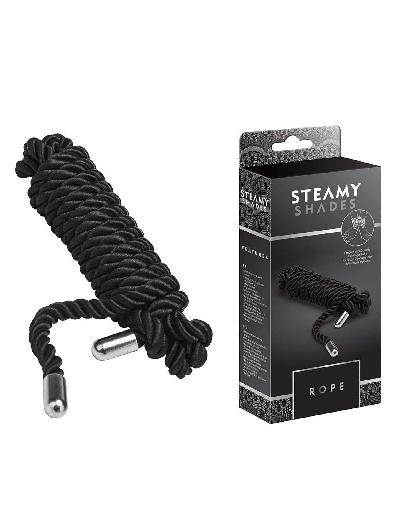 Steamy Shades 2m black bondage rope soft and silky for rope play