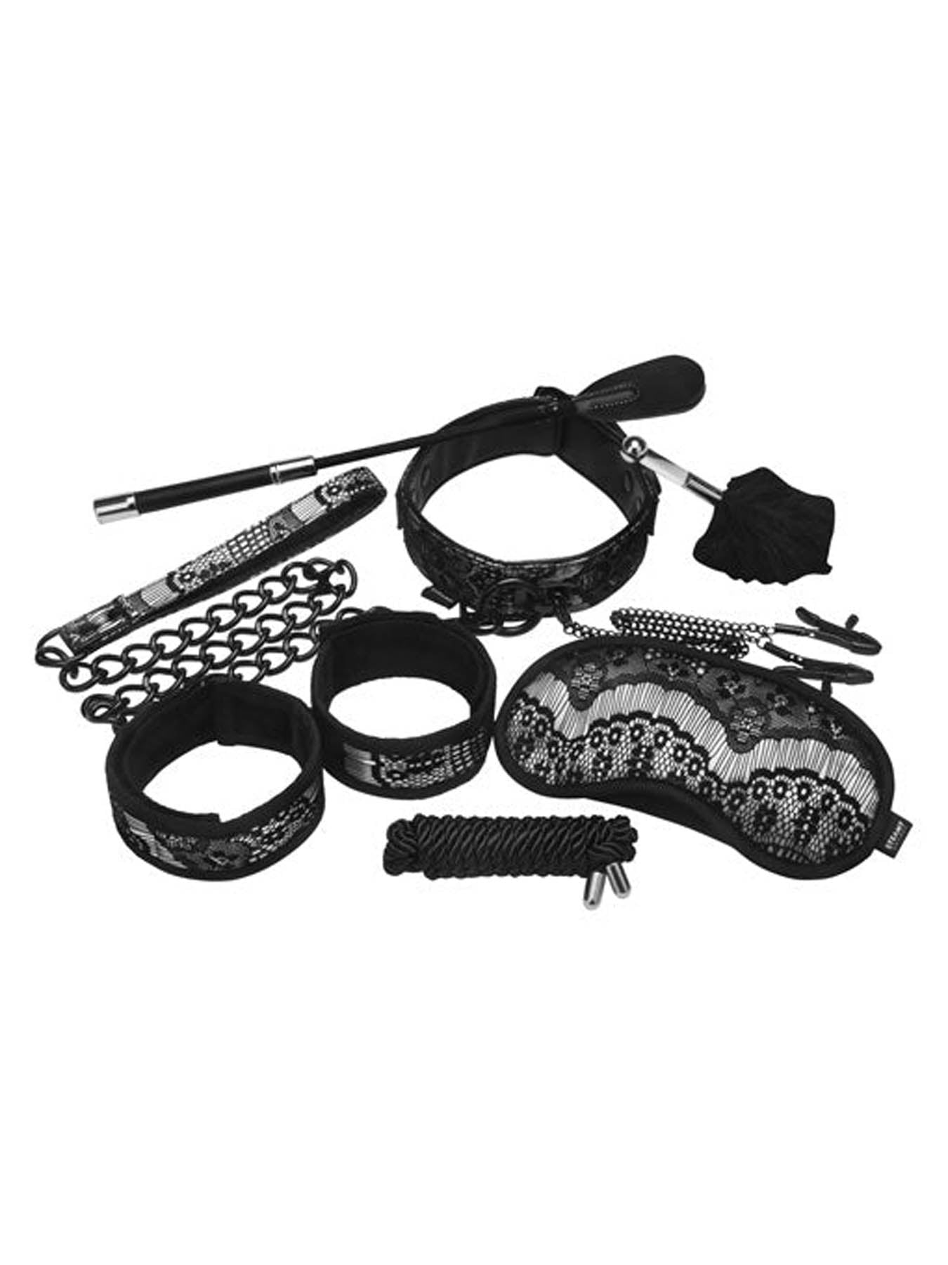 Steamy Shades bondage set with mask nipple clamps tickler cuffs rope and more