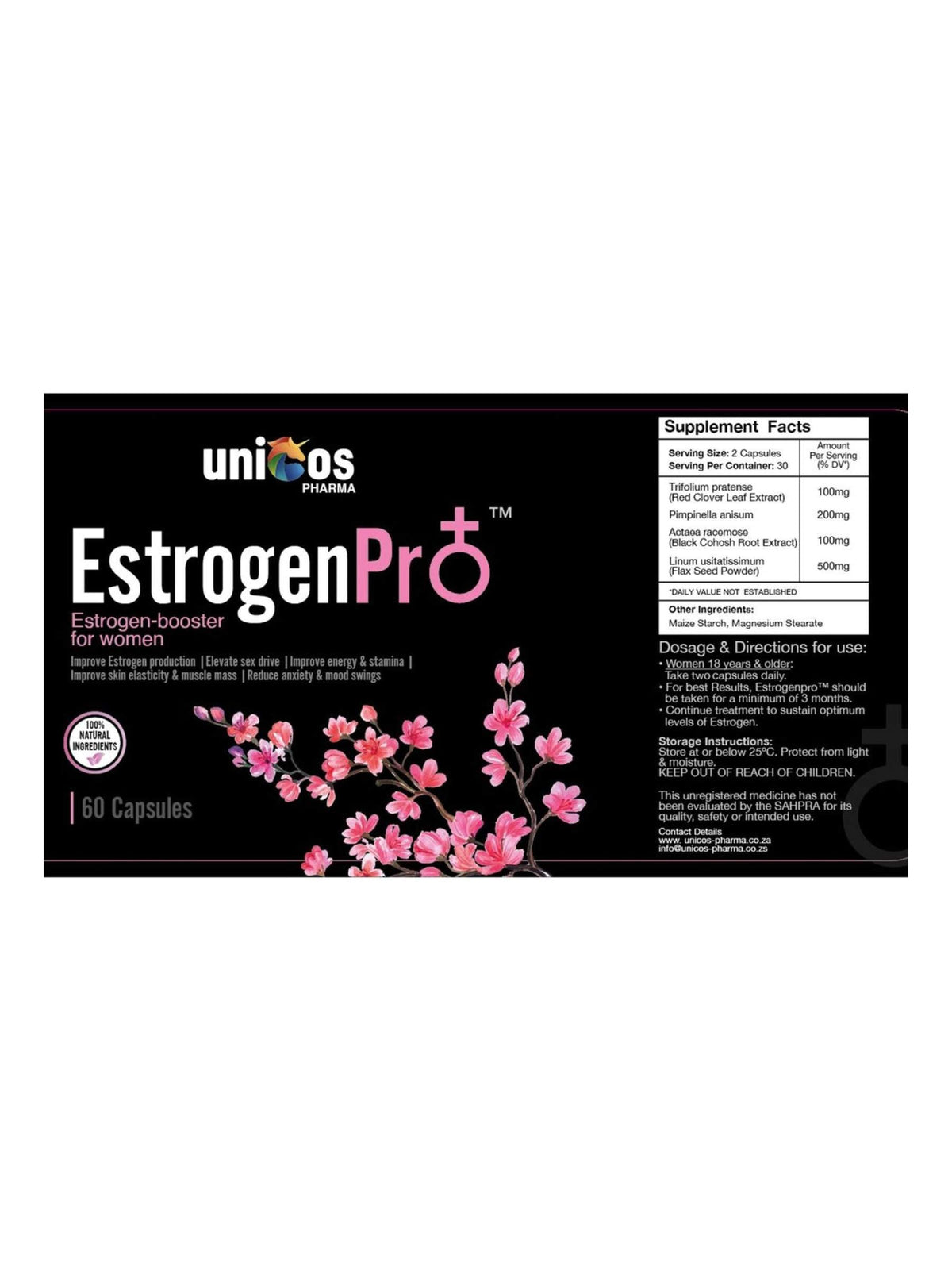 Unicos Estrogen Pro for Women - Oestrogen Support - 60 Capsules