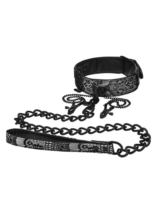 Collar With Leash And Nipple Clamps