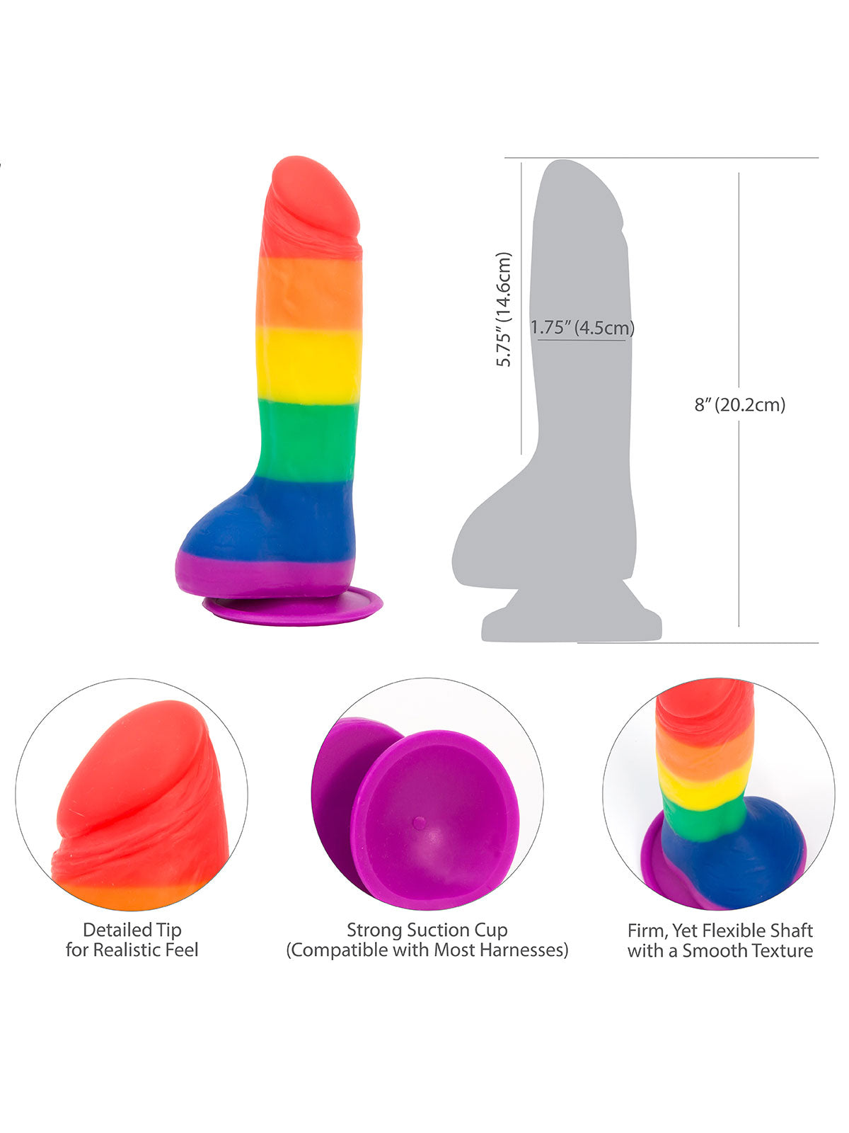 Size of Justin 8 Inch Suction Cup Dildo by BMS Factory
