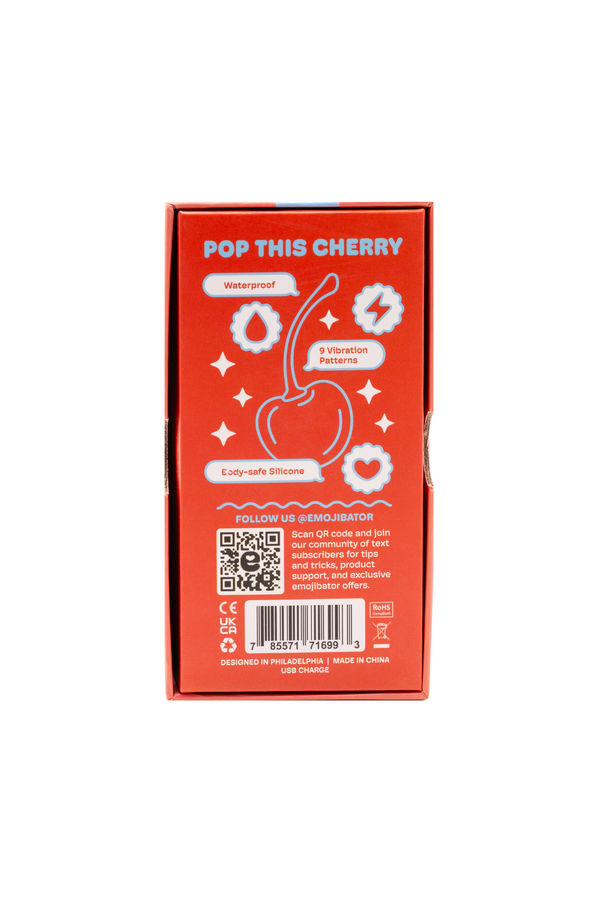 Emojibator Cherry Mini Vibrator Packaging | Matilda's Lifestyle