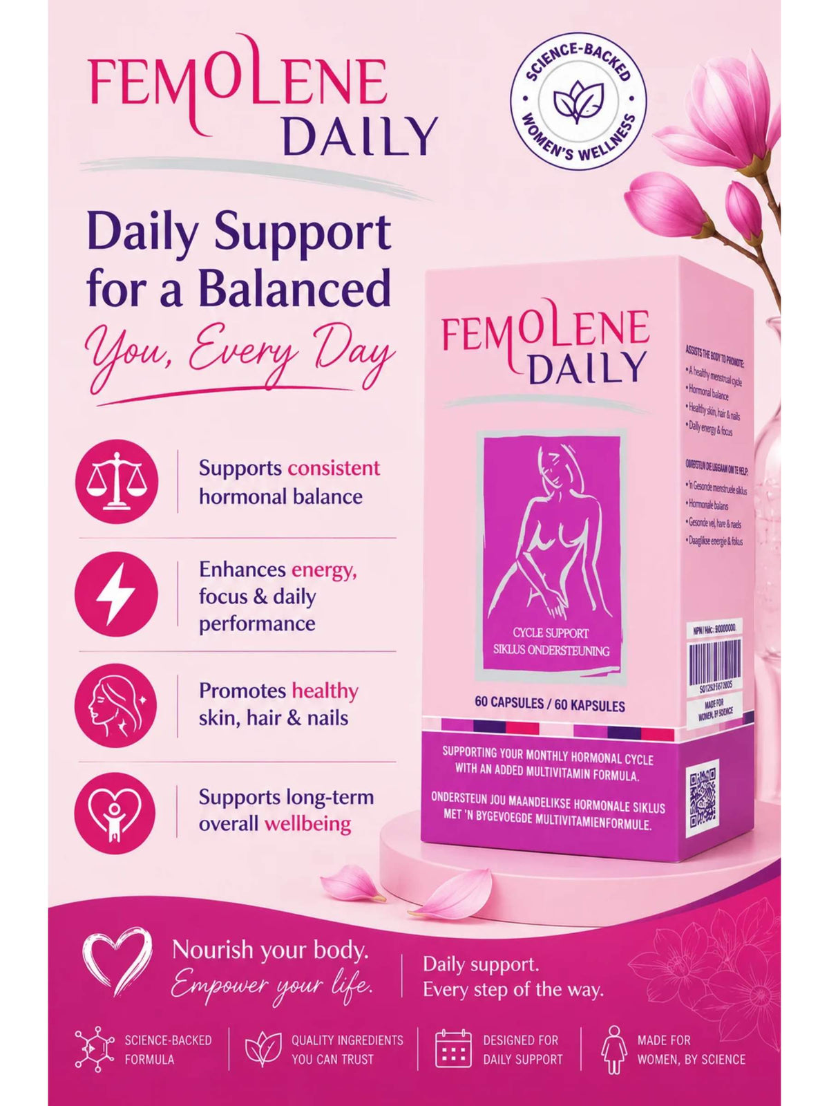 Femolene Daily - Multivitamin & Monthly Cycle Support - 60 Capsules