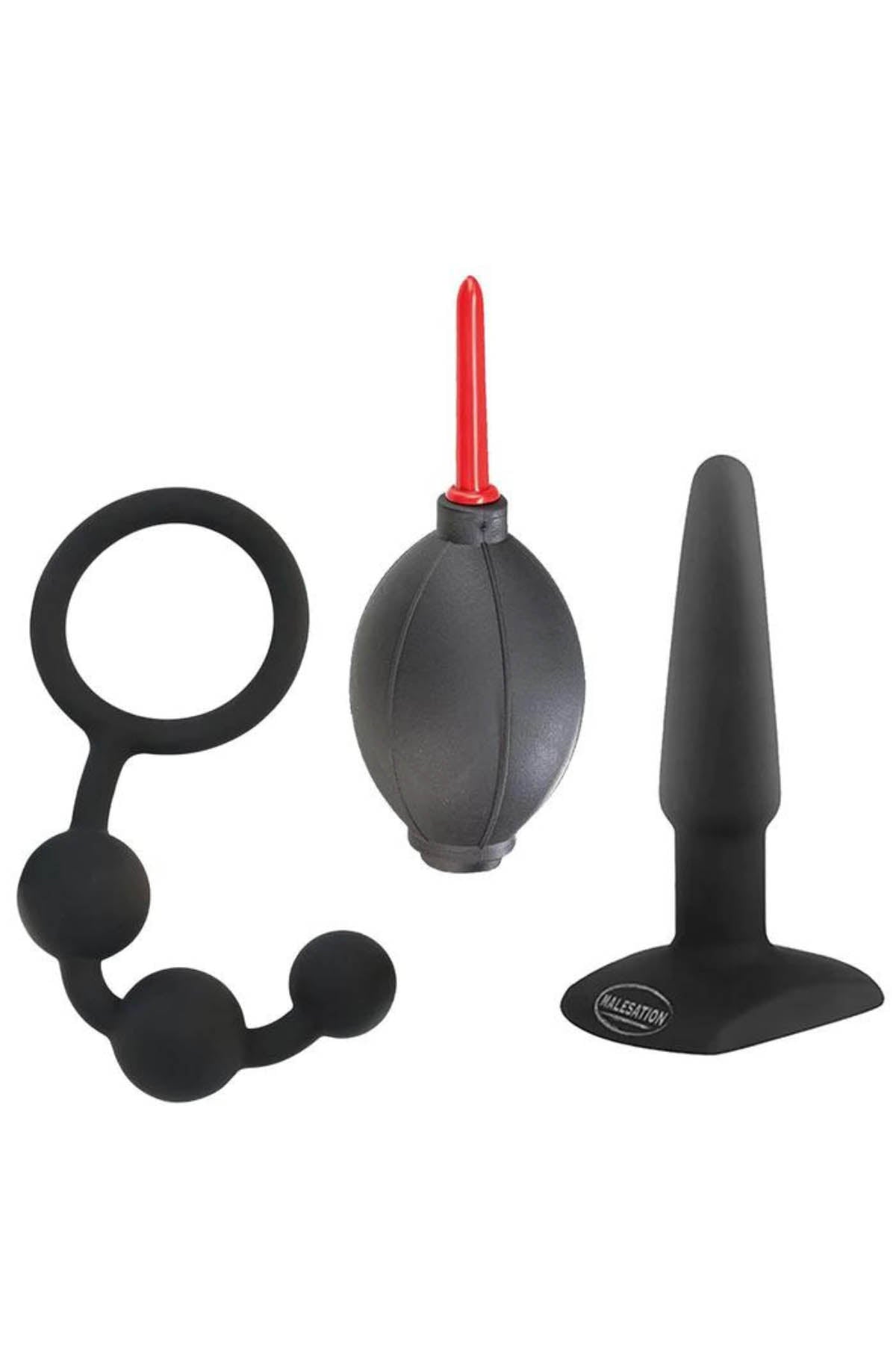 Malesation Beginners Anal Set with anal beads butt plug and douche