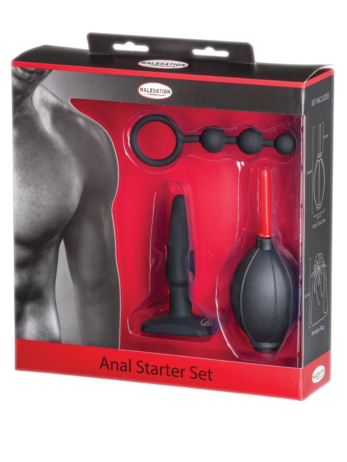 Malesation Beginners Anal Set with anal beads butt plug and douche