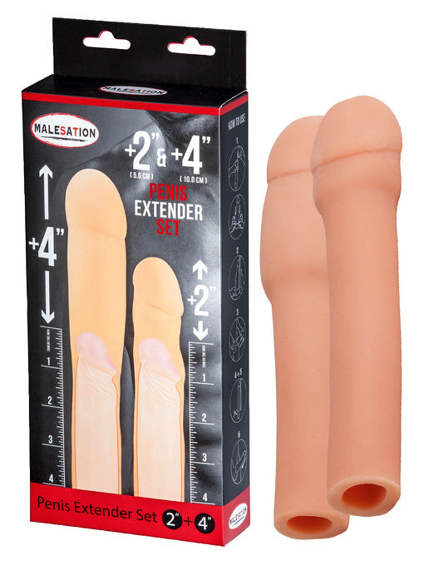 Malesation penis extender set with 5cm and 10cm extensions for instant size boost