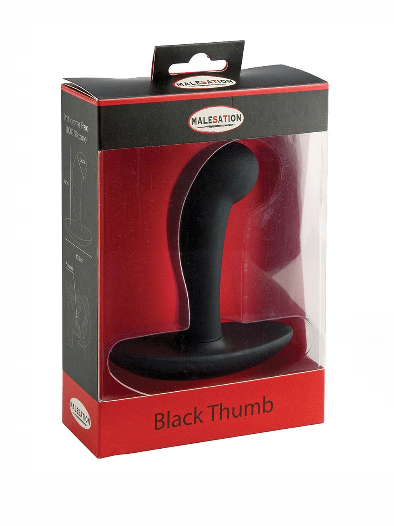 Malesation Thumb anal plug black 10cm curved plug for anal pleasure