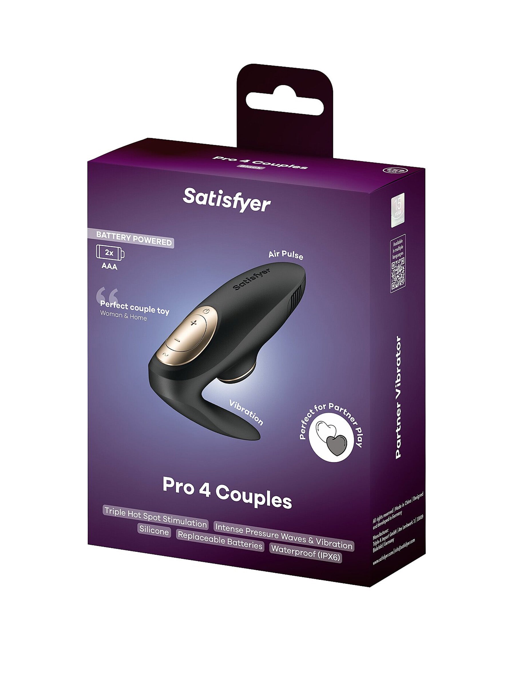 Satisfyer Pro 4 - Black Couples Vibrator  Battery Operated With Dual Stimulation