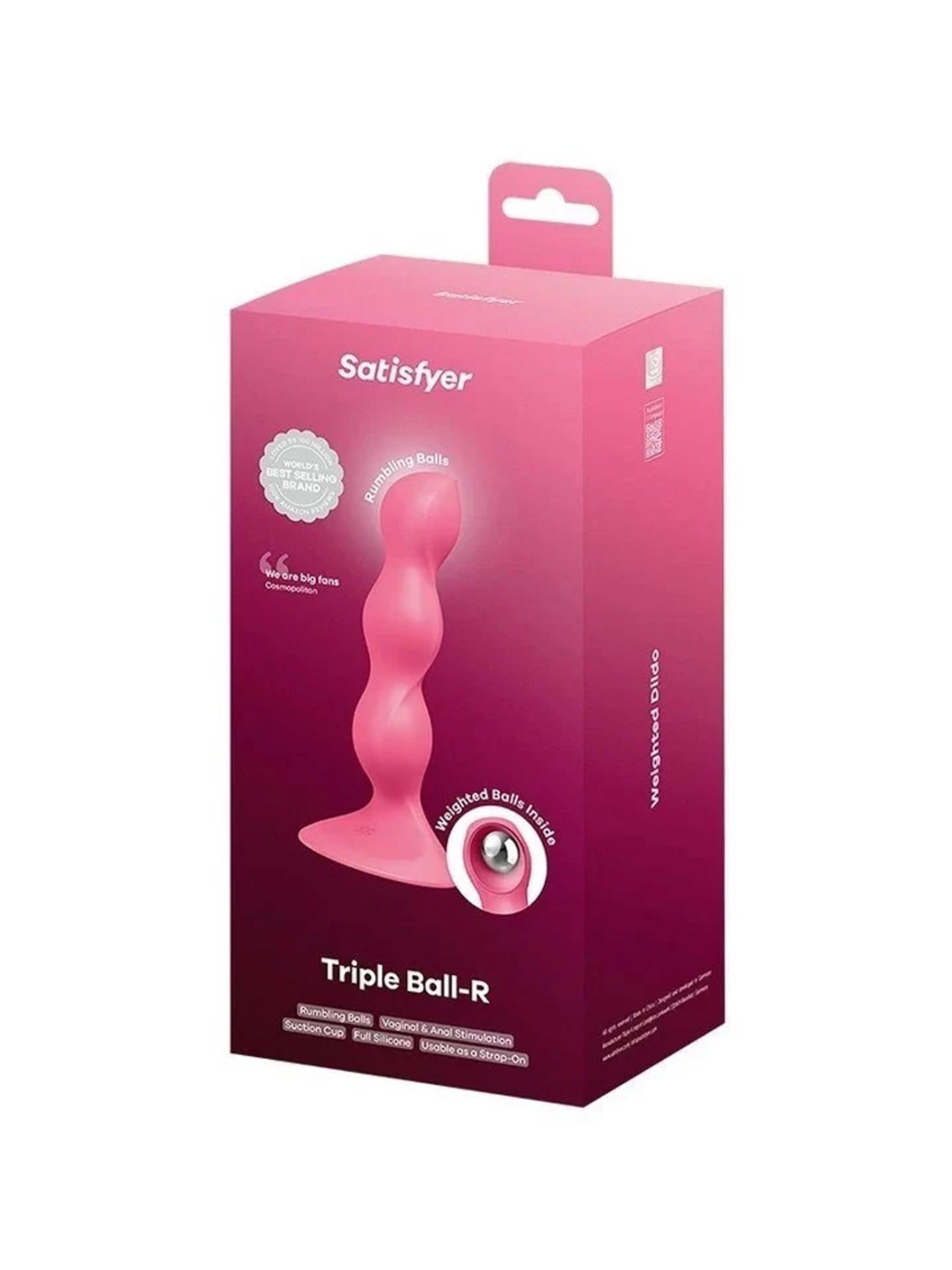 Satisfyer Triple Ball R Weighted Suction Cup Dildo  Light Red