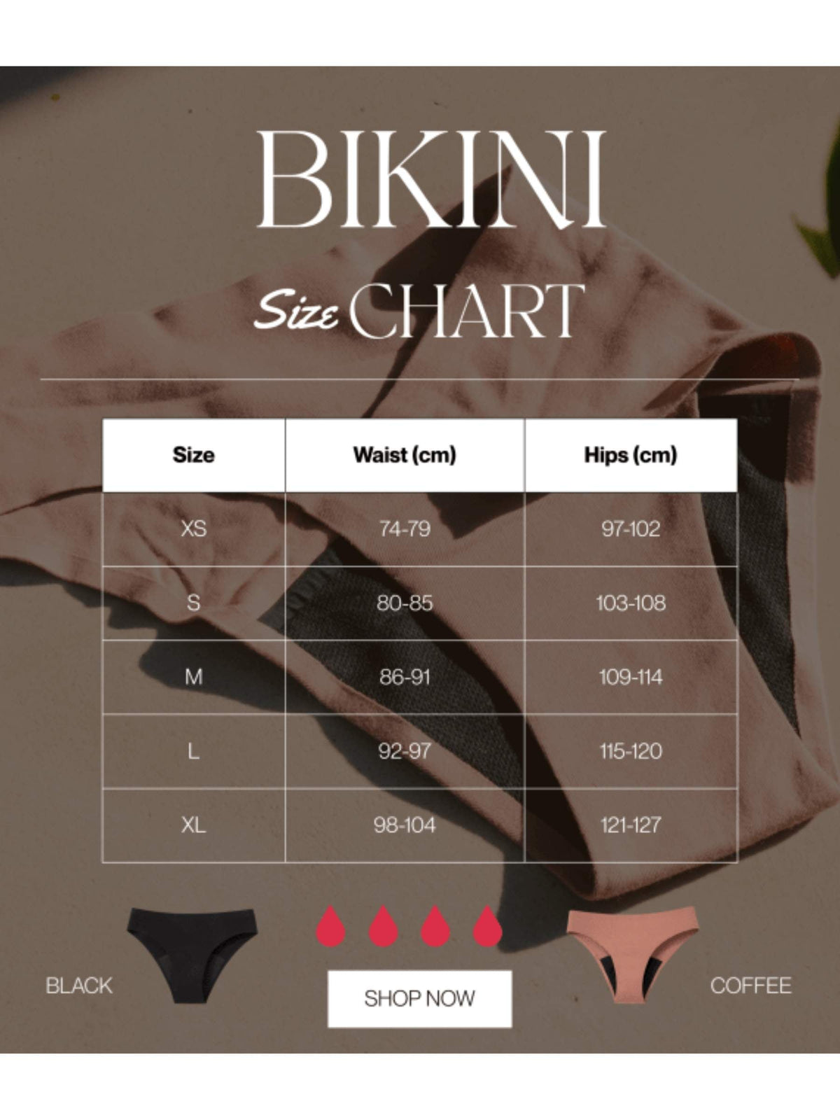 Sheba Period Underwear - Seamless Bikini Size Chart