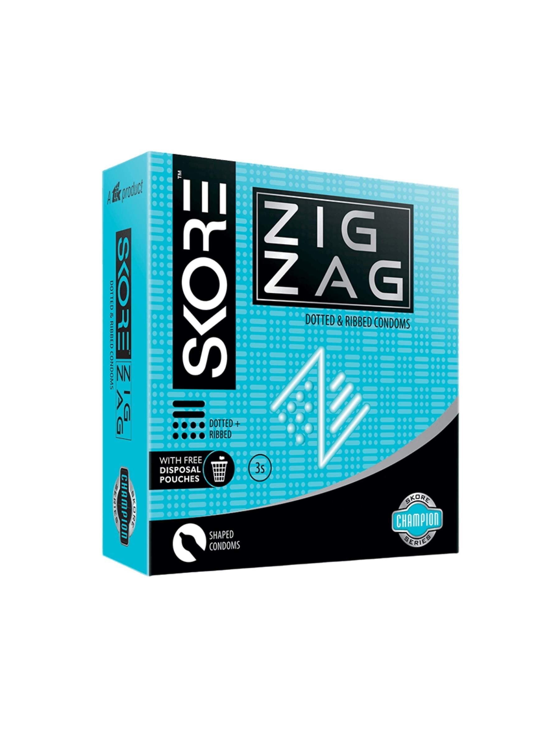 Skore Champion Series Zig Zag Condoms - 3 Pack