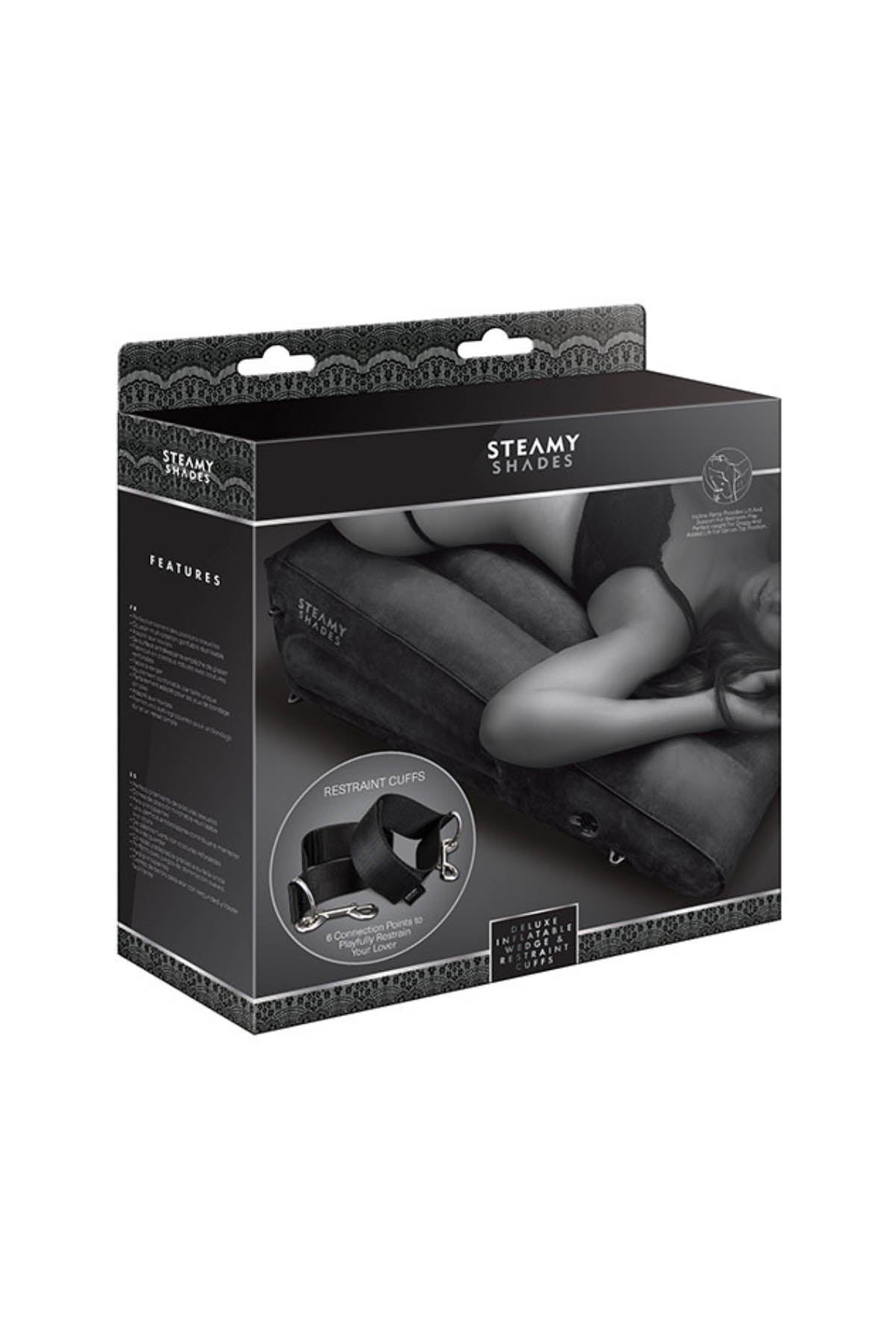 Steamy Shades deluxe inflatable wedge with restraint cuffs for improved positioning